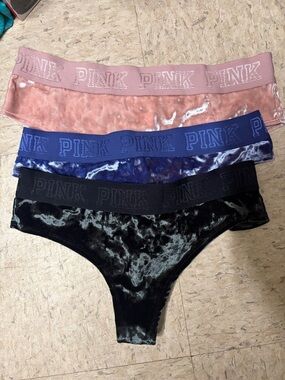 PINK Victoria's Secret Velvet underwear 3-Pack in Pink, Blue, and Black